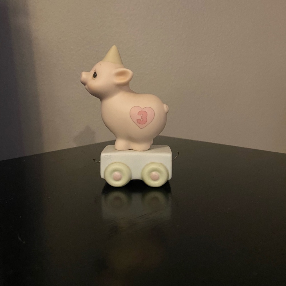 Precious Moments Train “3” Pink and White Ceramic Pig Figurine